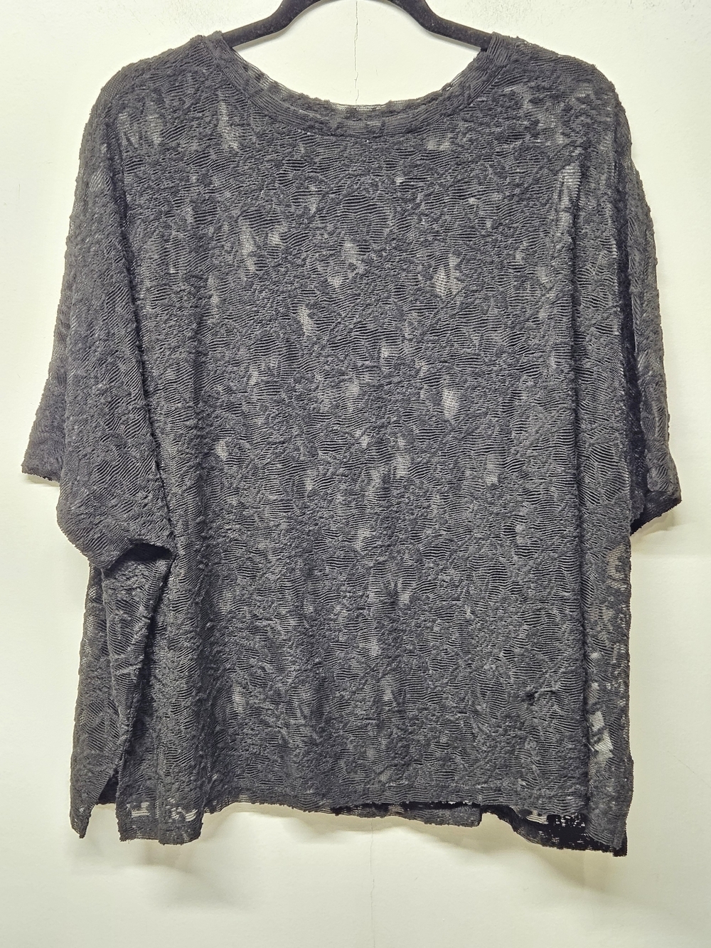 Sheer Lace Tunic Top Black Floral Dolman Sleeve Size M Oversized Layering Piece